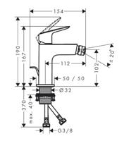 Hansgrohe Logis Fine ééngreeps bidetmengkraan 110 met PopUp trekwaste, chroom - thumbnail
