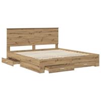 Bedframe met hoofdeinde Artisan Eiken 180 x 200 cm Bewerkt hout - thumbnail