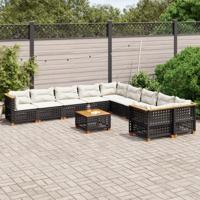 11-delige Loungeset met kussens poly rattan zwart - thumbnail