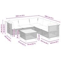 6-delige Loungeset met kussens poly rattan grijs - thumbnail