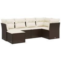 6-delige Loungeset met kussens poly rattan bruin - thumbnail