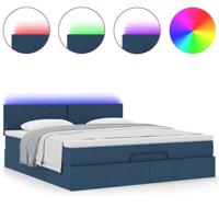 Ottoman bed met matras en LED's 160x200cm stof blauw - thumbnail