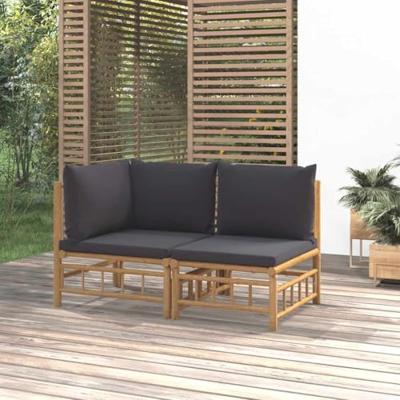 2-delige Loungeset met kussens bamboe donkergrijs