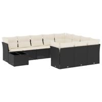 11-delige Loungeset met kussens poly rattan zwart - thumbnail