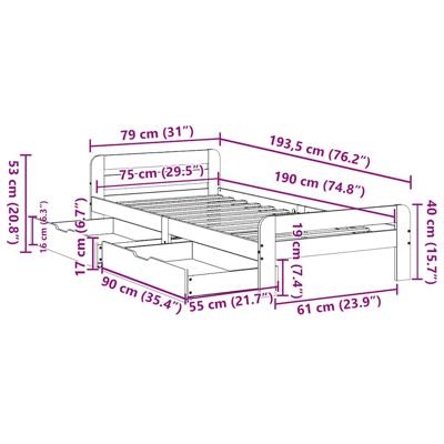 Bedframe zonder matras massief grenenhout wasbruin 75x190 cm