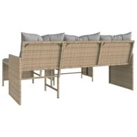 Tuinbank met tafel en kussens L-vormig poly rattan beige - thumbnail