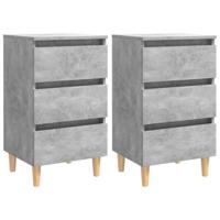Nachtkastjes 2 st met houten poten 40x35x69 cm betongrijs - thumbnail