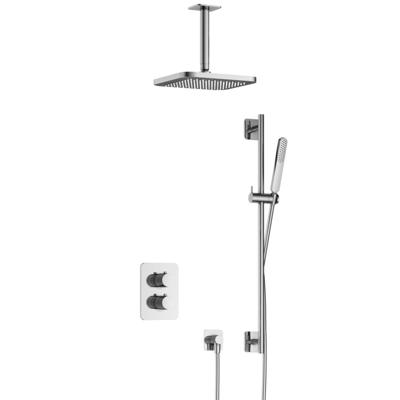 Hotbath Gal - Inbouw Regendoucheset - Chroom - Thermostatisch - Plafondbuis 15 cm - Hoofddouche 220 mm - Staafhanddouche - Glijstang 900 mm - met 2-Weg Stop-Omstel