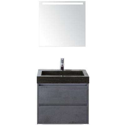 Dante Badmeubelset 60 cm - Beton Antraciet - Wastafel Hardsteen Wit Lucca met Sence Spiegel