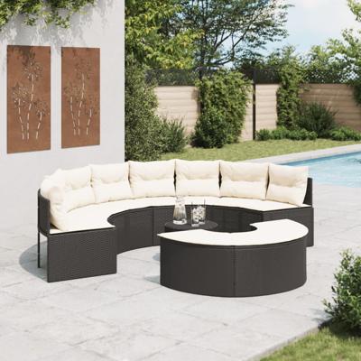 2-delige Loungeset halfrond poly rattan zwart