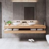 Wastafelbladset Gliss Design Topdek 2x 180x46 cm Ruw Gerookt Incl. 8 Ophangbeugels Met Waskommen - thumbnail