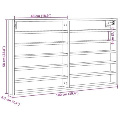 Vitrinekast 100x8,5x58 cm bewerkt hout bruin eikenkleurig