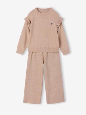 Set met wijde broek voor meisjes gemêleerd beige