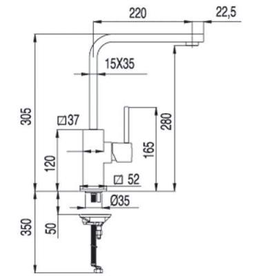 Keukenkraan Tres Top | Opbouw | 360° Draaibaar | Mengkraan | 1-hendel | Vierkant | Chroom