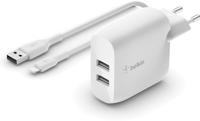 Belkin BOOSTCHARGE 2-poorts USB-A wandlader + Lightning/USB-A kabel oplader - thumbnail