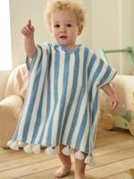 Personaliseerbare gestreepte baby-badponcho blauw - thumbnail