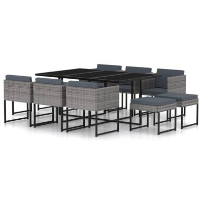 11-delige Tuinset met kussens poly rattan grijs