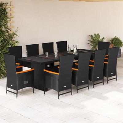 11-delige Tuinset met kussens poly rattan zwart - thumbnail