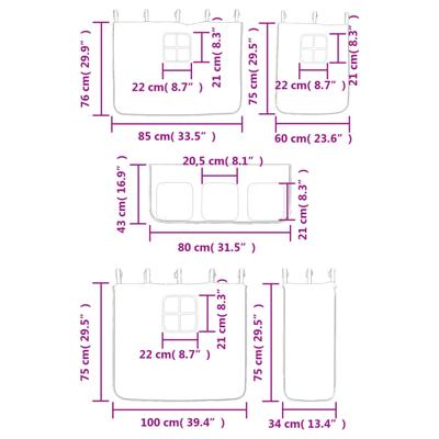 Kinderhoogslaper met gordijnen 80x200 cm grenenhout roze