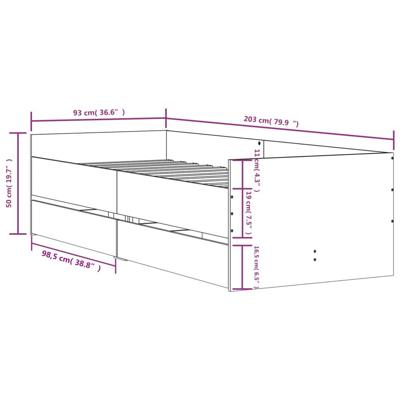 Bedframe met lades grijs sonoma eikenkleurig 90x200 cm - thumbnail