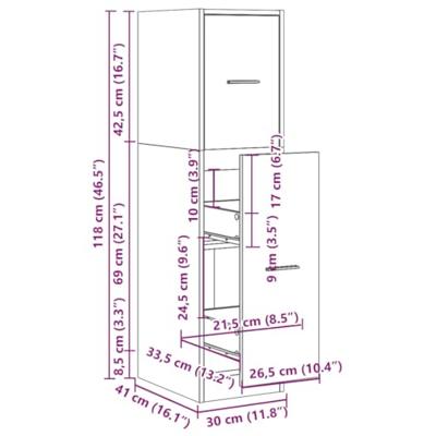Apothekerskast 30x41x118 cm bewerkt hout bruin eikenkleurig - thumbnail