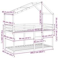 Stapelbed met dak massief grenenhout wasbruin 80x200 cm - thumbnail