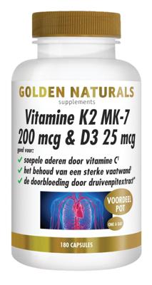 Golden Naturals Vitamine K2 MK-7 200mcg & D3 25mcg 180 Vegetarische capsules