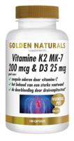 Golden Naturals Vitamine K2 MK-7 200mcg & D3 25mcg 180 Vegetarische capsules - thumbnail