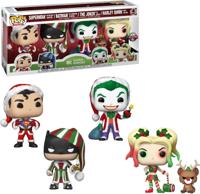DC Super Heroes Funko Pop Vinyl 4-Pack: Superman, Batman, The Joker & Harley Quin in Holiday Outfits - thumbnail