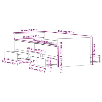 Bedframe met hoofd- en voeteneinde gerookt eiken 75x190 cm
