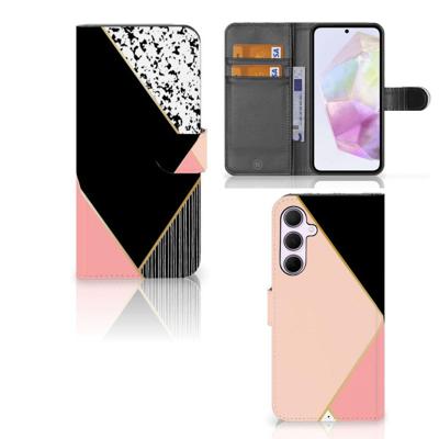 Samsung Galaxy A35 | Book Case | Zwart Roze Vormen