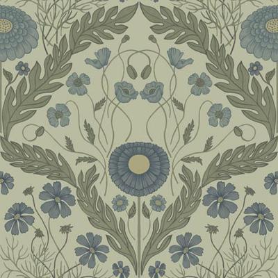 Dutch Wallcoverings Blomstermala - Marguerite Bl/Grn - Blauw/Groen