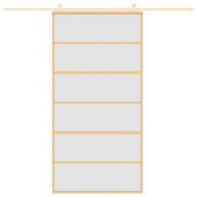 Schuifdeur 102,5x205 cm mat ESG-glas en aluminium goudkleurig