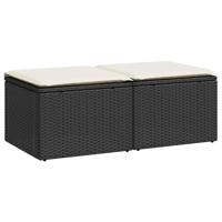 2-delige Loungeset met kussens poly rattan acacia zwart - thumbnail
