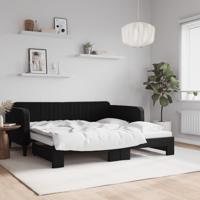 Slaapbank met onderschuifbed 90x190 cm fluweel zwart - thumbnail