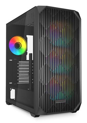 Sharkoon ak3 rgb midi tower behuizing (zwart | 2x usb-a | 1x usb-c | rgb | tempered glass)