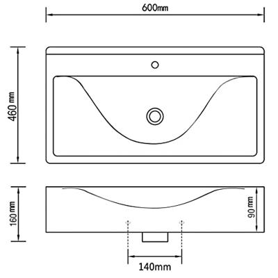 Wastafel met overloop 60x46x16 cm keramiek zilverkleurig Wastafel met overloop 60x46x16 cm keramiek zilverkleurig