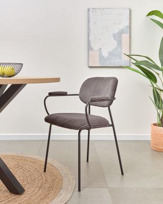 Kave Home Auxtina eetkamerstoel Corduroy Dark Grey