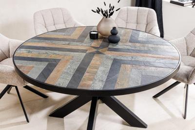 Ronde eettafel MOUNTAIN SOUL 120cm zwart grijs natuursteen ijzeren sterrenframe - 45672