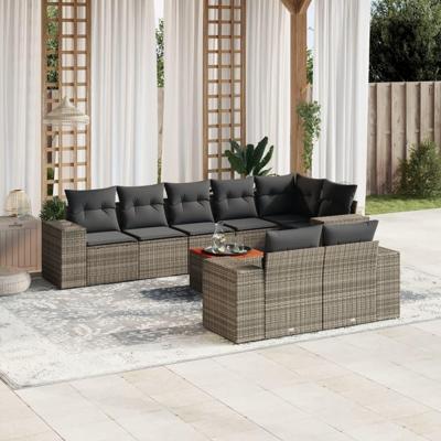 9-delige Loungeset met kussens poly rattan grijs