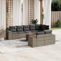 9-delige Loungeset met kussens poly rattan grijs - thumbnail
