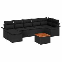 Tuinbankenset met kussen 8 pcs Zwart poly rattan - thumbnail
