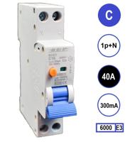 Aardlekautomaat 40A C KAR 300mA 2 polig 18mm breed Kema Keur 230V automaat en aardlek in een module - thumbnail