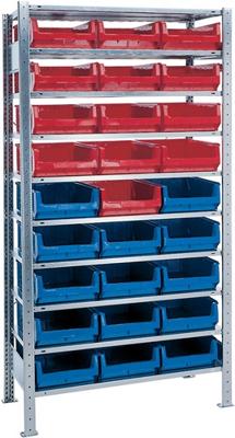 Promat/Tecwerk Stellingkast | H2000xB1000xD500 mm | basistelling | 10 stalen legplanken | 14 x MK2Z blauw | 13 x MK2Z rood - 9000449848 Promat/Tecwerk Stellingkast | H2000xB1000xD500 mm | basistelling | 10 stalen legplanken | 14 x MK2Z blauw | 13 x MK2Z rood - 9000449848
