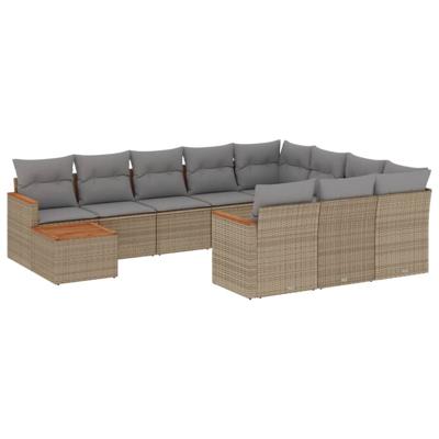 11-delige Loungeset met kussens poly rattan gemengd beige