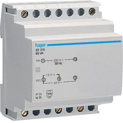 Hager ST315 Veiligheidstransformator 12 V, 24 V 5.25 A