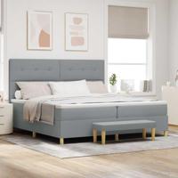 Boxspringbed met matras en bank stof lichtgrijs 200x200 cm - thumbnail