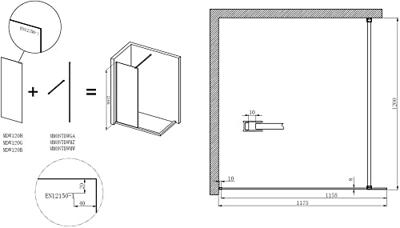 Saqu Modulo inloopdouche met zijwand incl. antikalk 120x30x210cm mat zwart