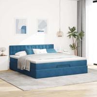 Ottoman bed met matras 160x200cm fluweel donkerblauw - thumbnail