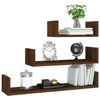 Wandschappen 3 st bewerkt hout bruin eikenkleur - thumbnail